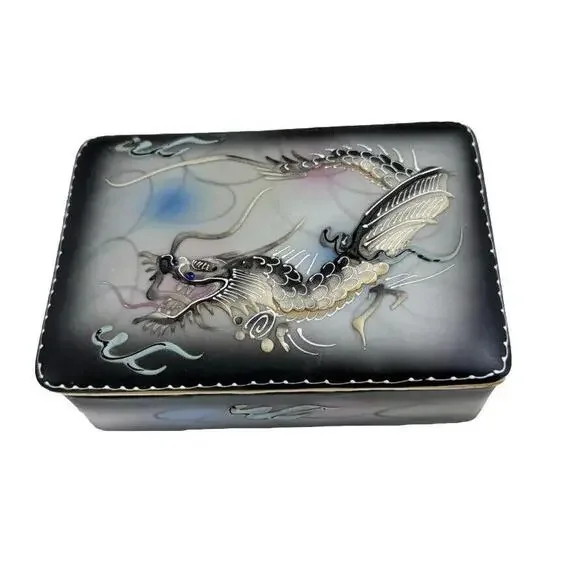 Vintage Japanese Dragonware Porcelain Trinket Box Storage & Organization